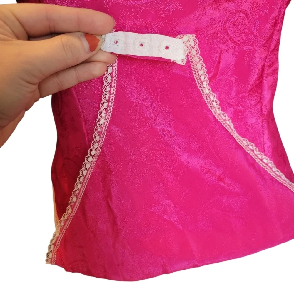 Vintage Delicates Satin Pink Paisley Lace Trim Bodysuit